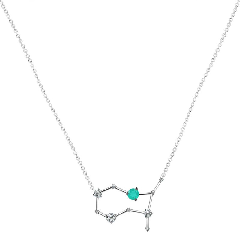 Gemini Zodiac Star Constellation Green Onyx & White Topaz Necklace GRO-RDN-490.
