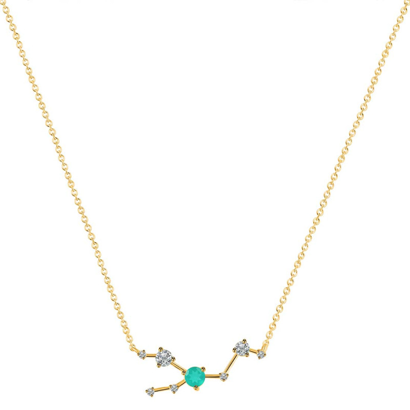 Taurus Zodiac Star Constellation Green Onyx & White Topaz Necklace GRO-RDN-492.