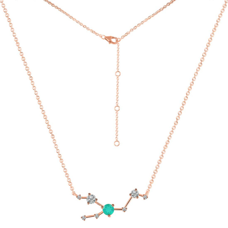 Taurus Zodiac Star Constellation Green Onyx & White Topaz Necklace GRO-RDN-492.