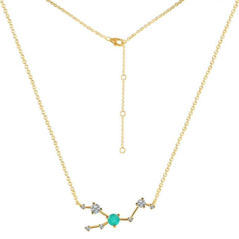 Taurus Zodiac Star Constellation Green Onyx & White Topaz Necklace GRO-RDN-492.