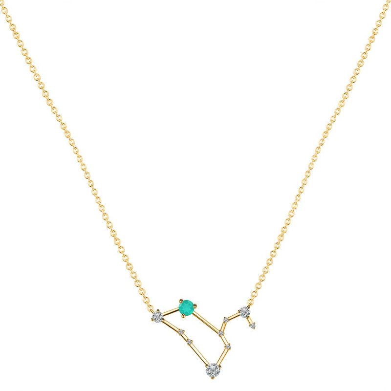 Leo Zodiac Star Constellation Green Onyx & White Topaz Necklace GRO-RDN-493.