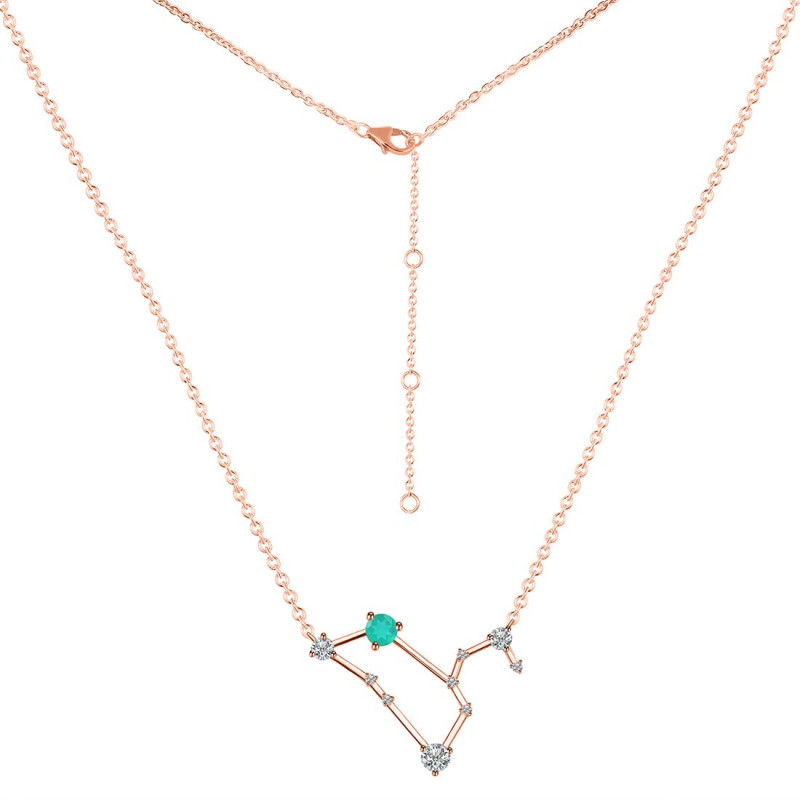 Leo Zodiac Star Constellation Green Onyx & White Topaz Necklace GRO-RDN-493.