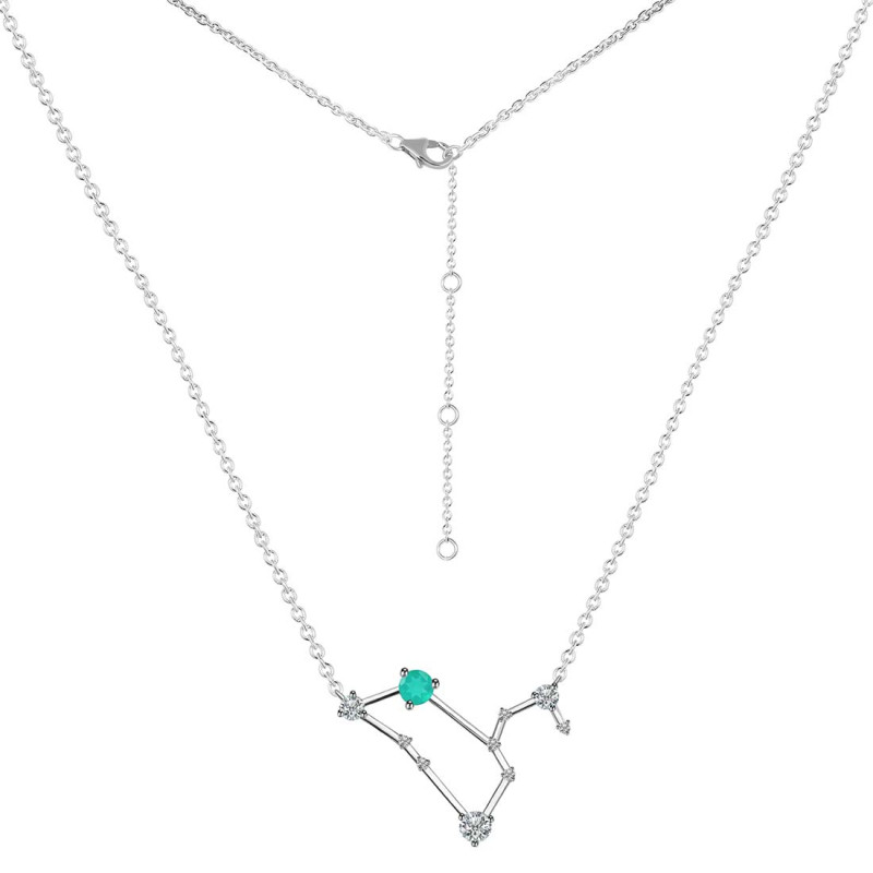 Leo Zodiac Star Constellation Green Onyx & White Topaz Necklace