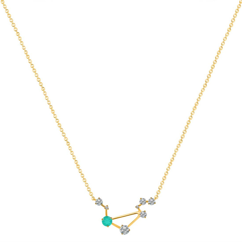 Libra Zodiac Star Constellation Green Onyx & White Topaz Necklace GRO-RDN-494.