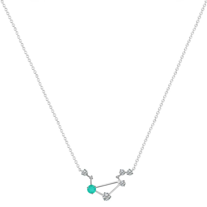 Libra Zodiac Star Constellation Green Onyx & White Topaz Necklace GRO-RDN-494.