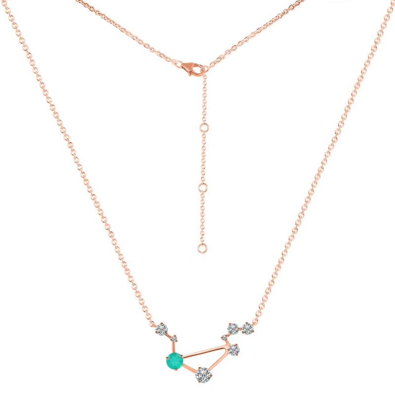Libra Zodiac Star Constellation Green Onyx & White Topaz Necklace GRO-RDN-494.
