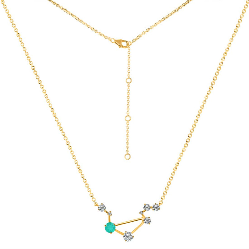 Libra Zodiac Star Constellation Green Onyx & White Topaz Necklace GRO-RDN-494.