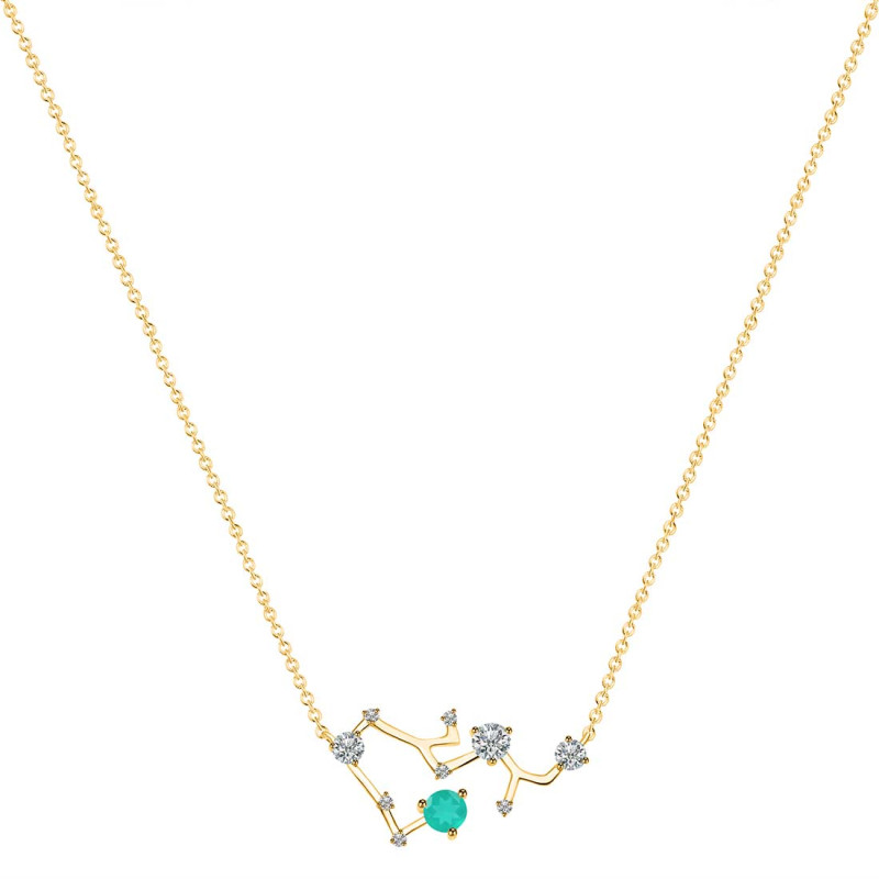 Sagittarius Zodiac Star Constellation Green Onyx & White Topaz Necklace GRO-RDN-496.