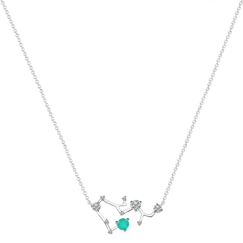 Sagittarius Zodiac Star Constellation Green Onyx & White Topaz Necklace GRO-RDN-496.