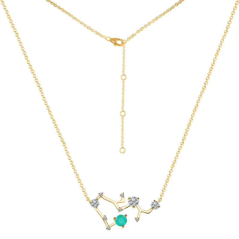 Sagittarius Zodiac Star Constellation Green Onyx & White Topaz Necklace GRO-RDN-496.