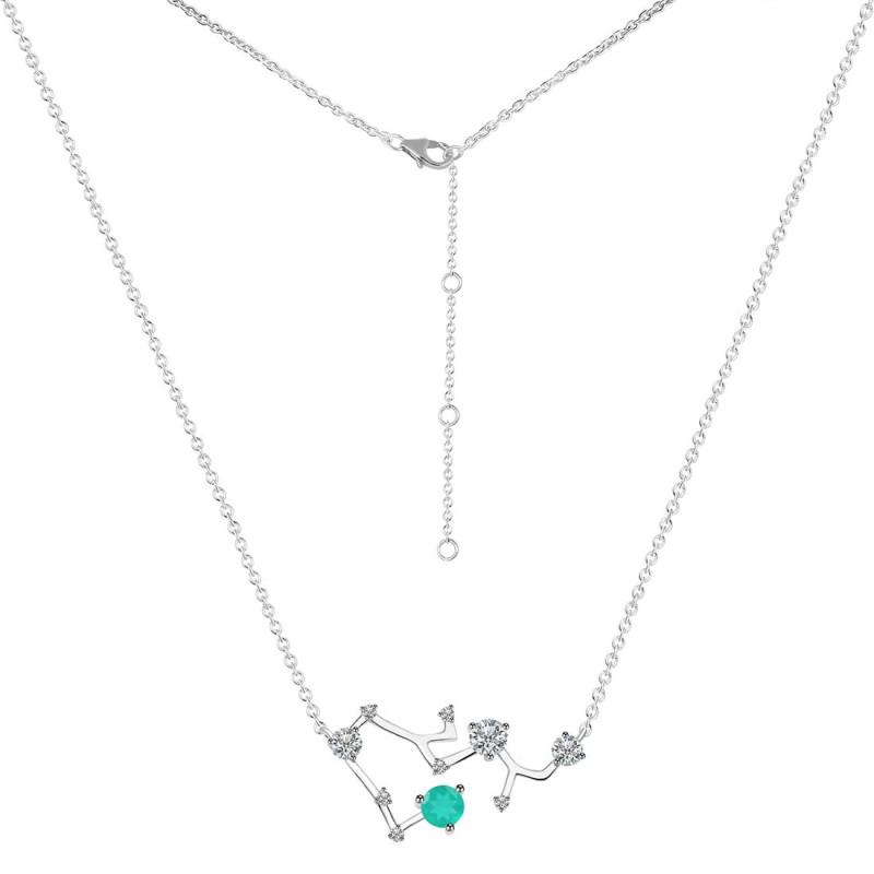 Sagittarius Zodiac Star Constellation Green Onyx & White Topaz Necklace