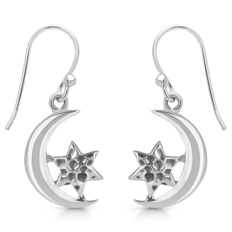 Plain Silver Crescent Moon & Star Earring PS-JCNE-5