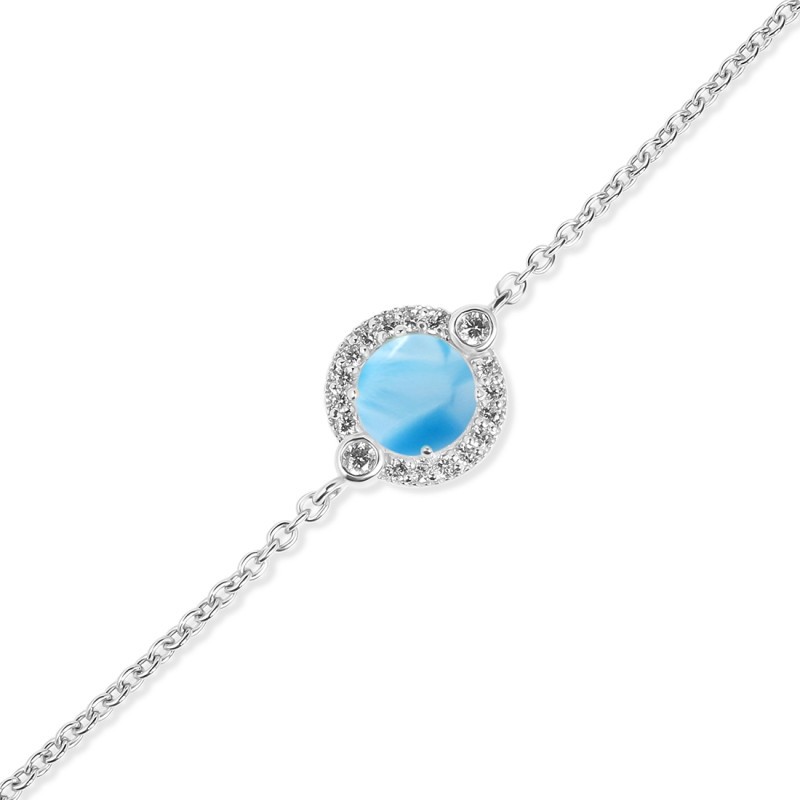 Larimar & White Topaz Bracelet With Adjustable Camera Lock
