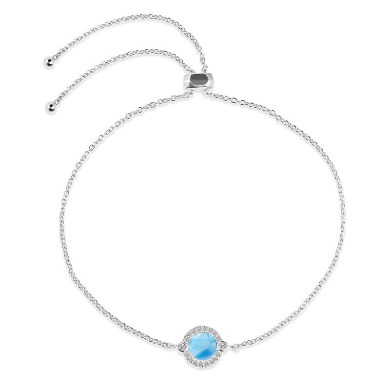 Larimar & White Topaz Bracelet With Adjustable Camera Lock LAR-RDB-65.
