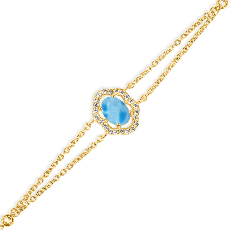 Larimar & White Topaz Bracelet With Adjustable Camera Lock LAR-RDB-68.
