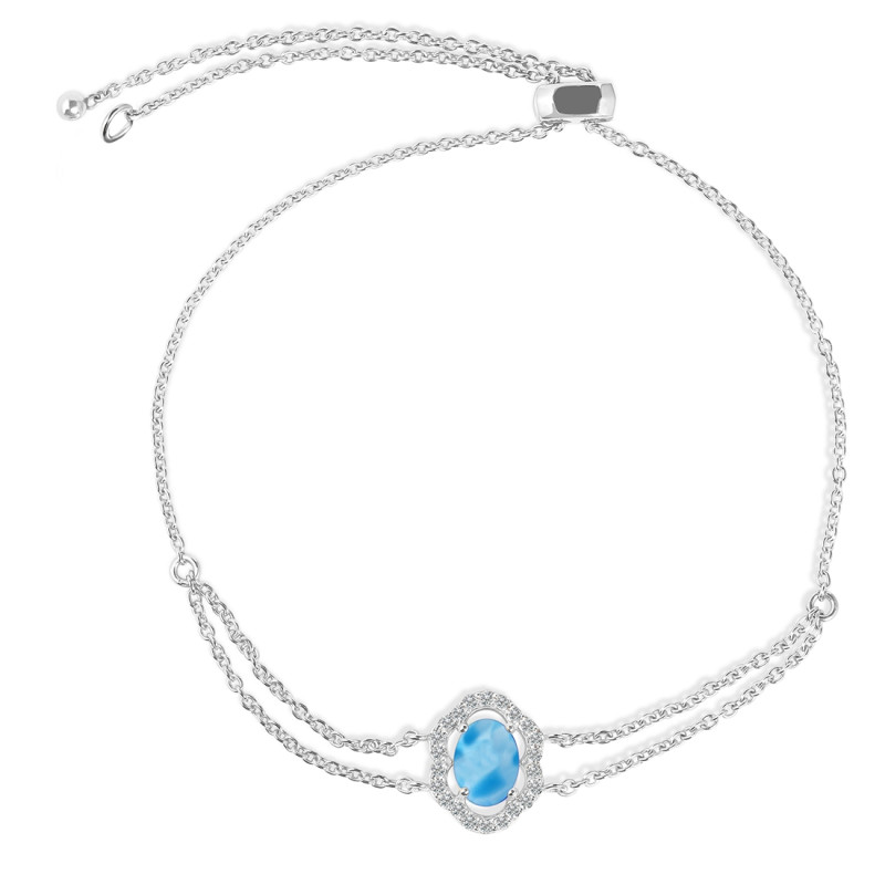 Larimar & White Topaz Bracelet With Adjustable Camera Lock LAR-RDB-68.