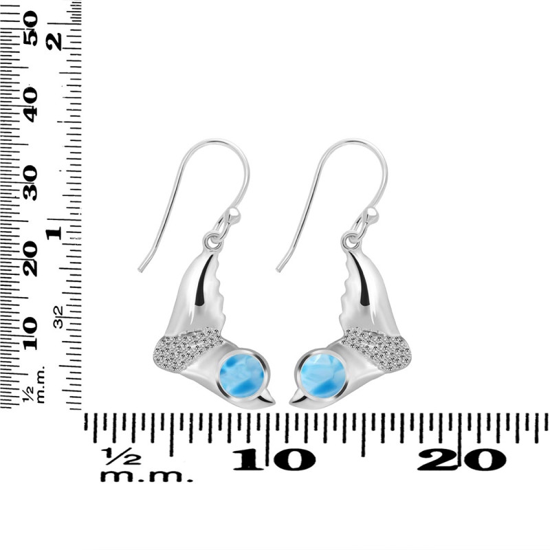 Larimar & White Topaz Whale Tail Earring LAR-RUE-10.