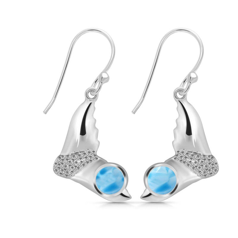 Larimar & White Topaz Whale Tail Earring LAR-RUE-10.