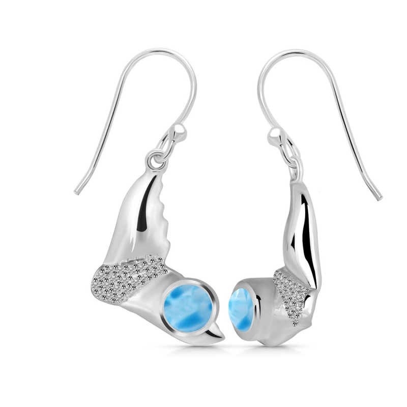 Larimar & White Topaz Whale Tail Earring
