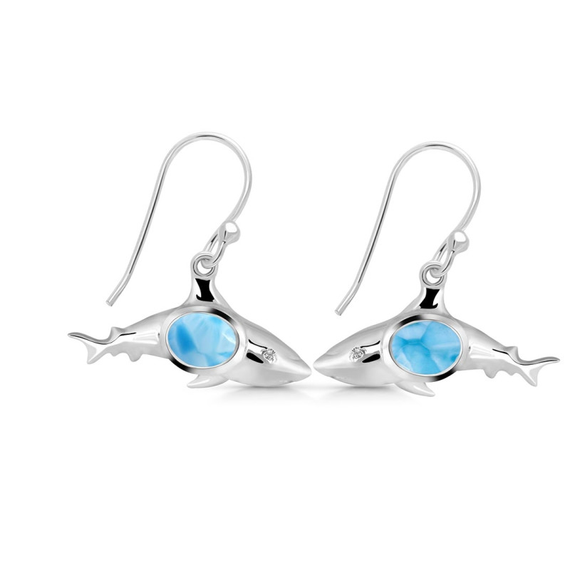 Larimar & White Topaz Shark Earring LAR-RUE-13.
