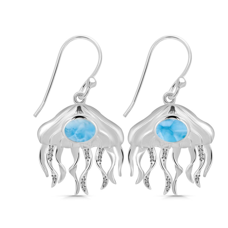 Larimar & White Topaz Jelly Fish Earring LAR-RUE-14.
