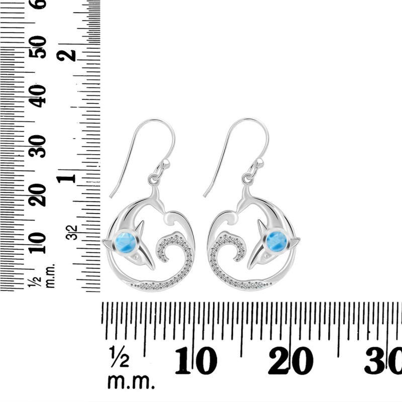 Larimar & White Topaz Dolphin & Waves Earring LAR-RUE-20.