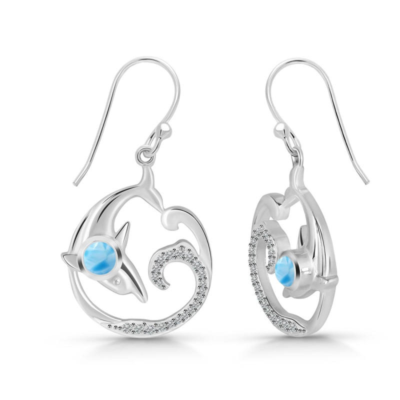 Larimar & White Topaz Dolphin & Waves Earring