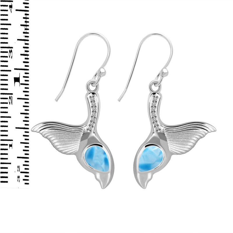 Larimar & White Topaz Whale Tail Earring LAR-RUE-30.