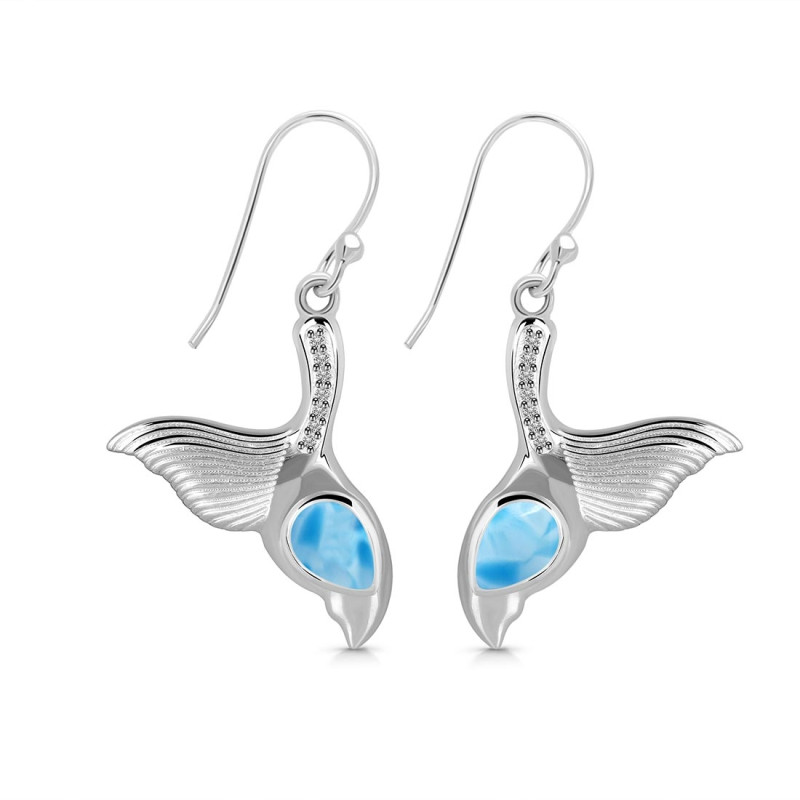 Larimar & White Topaz Whale Tail Earring LAR-RUE-30.