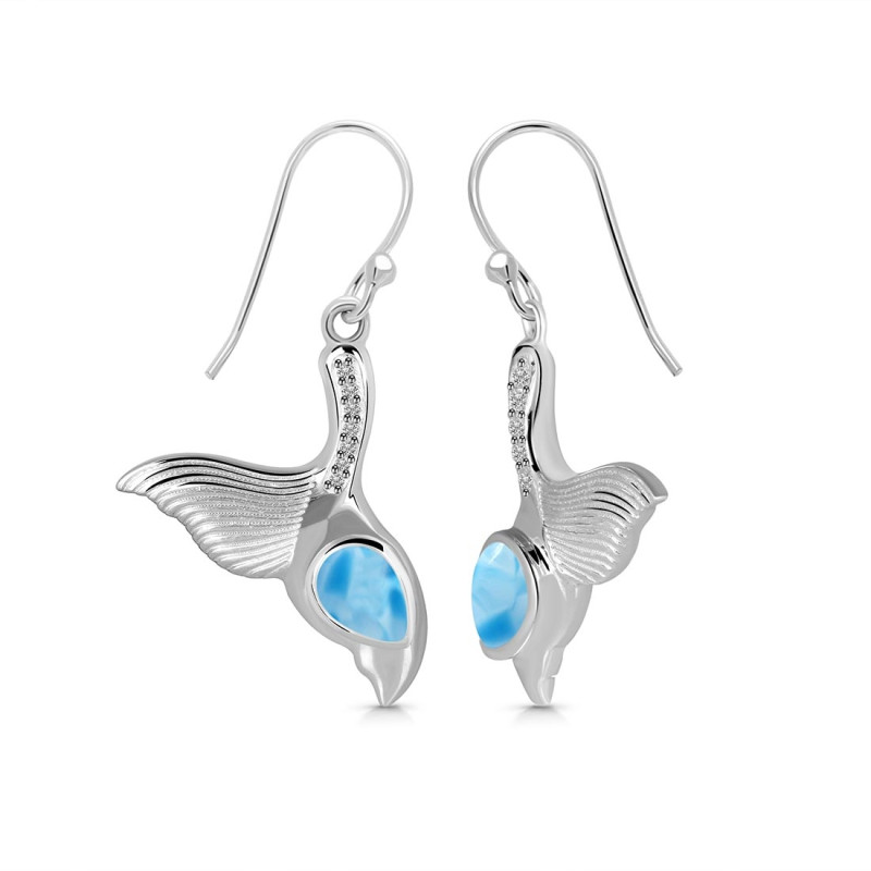 Larimar & White Topaz Whale Tail Earring