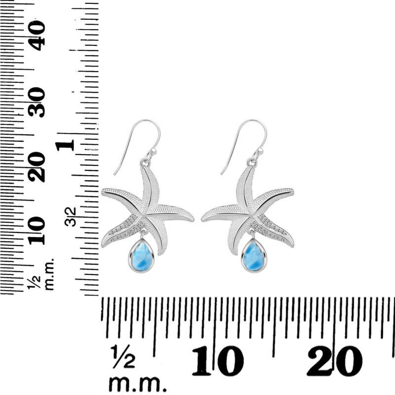Larimar & White Topaz Star Fish Earring LAR-RUE-31.