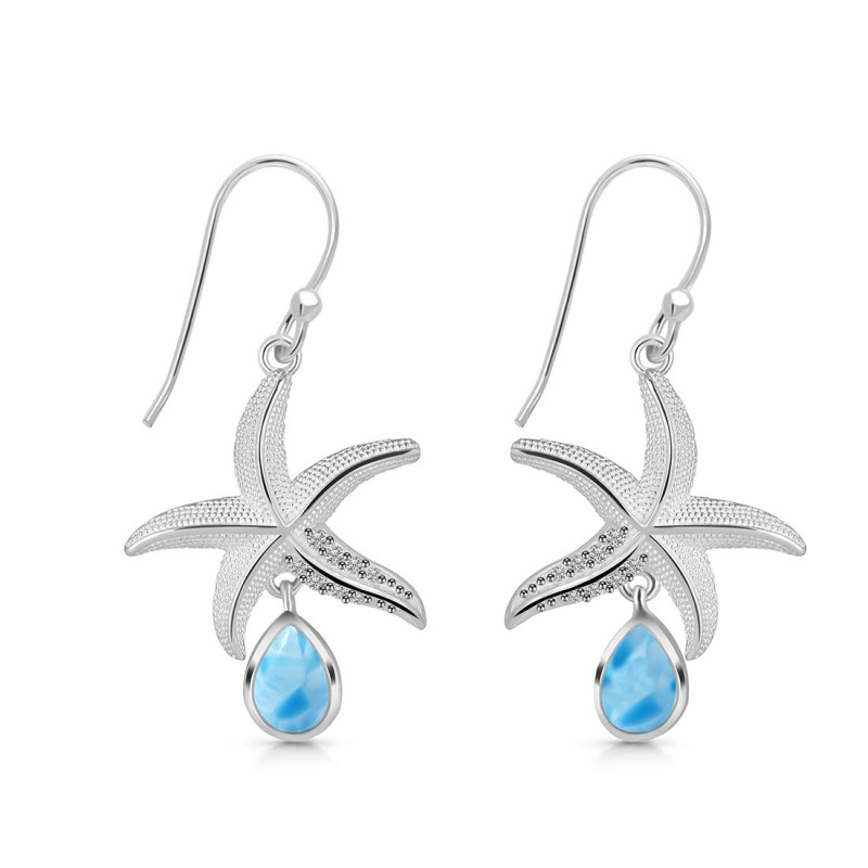 Larimar & White Topaz Star Fish Earring LAR-RUE-31.