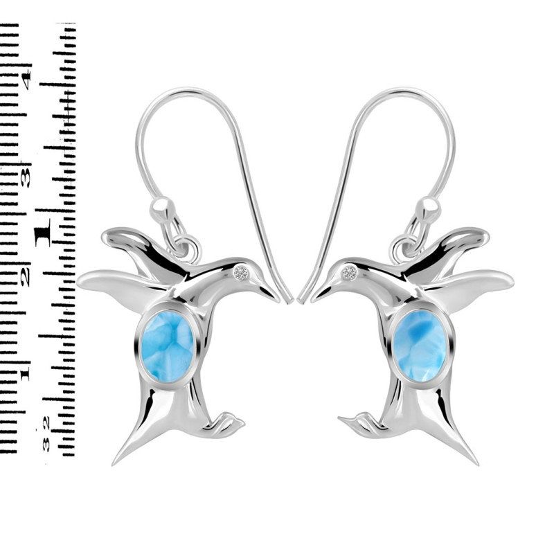 Larimar & White Topaz Penguin Earring LAR-RUE-40.