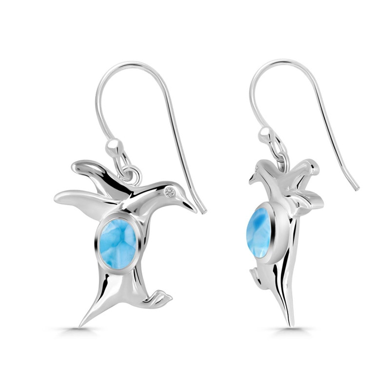Larimar & White Topaz Penguin Earring LAR-RUE-40.