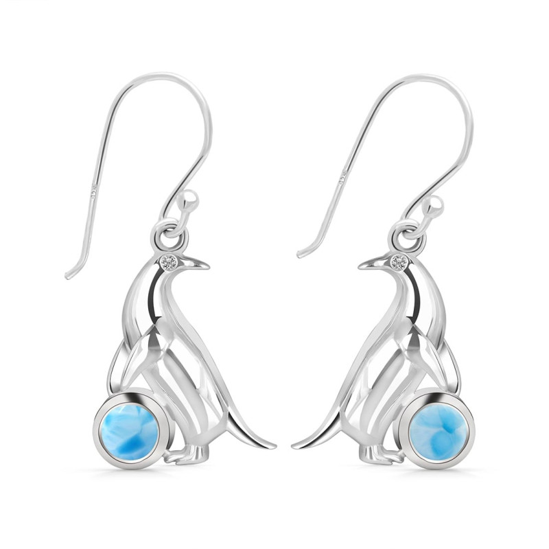 Larimar & White Topaz Penguin Earring LAR-RUE-44.
