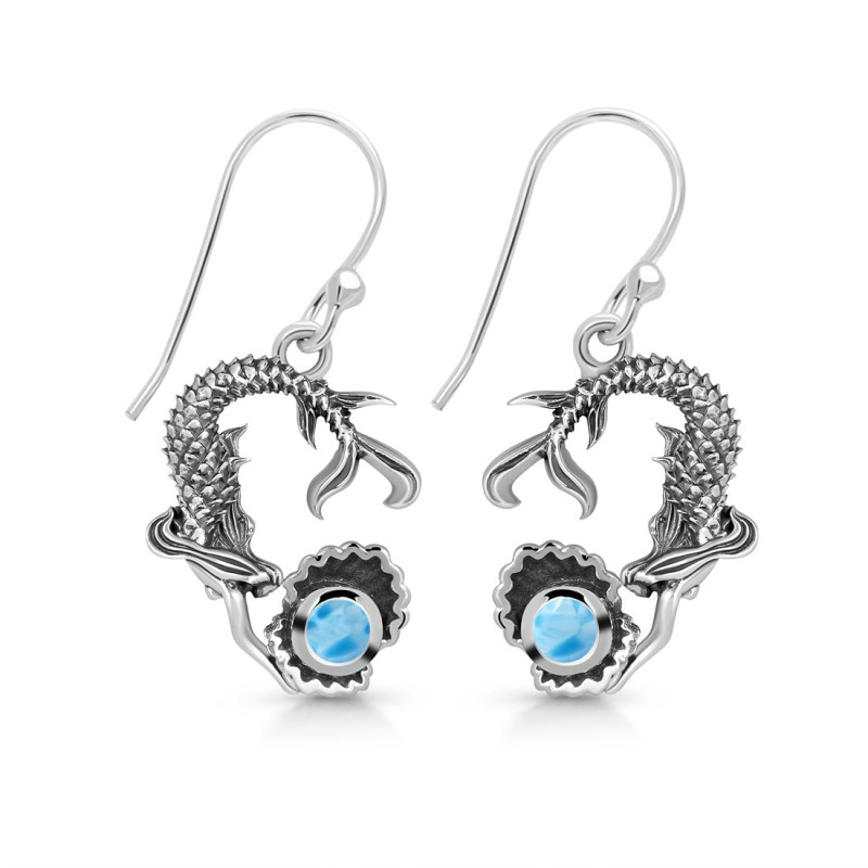 Larimar Mermaid & Oyster Earring LAR-RUE-64.