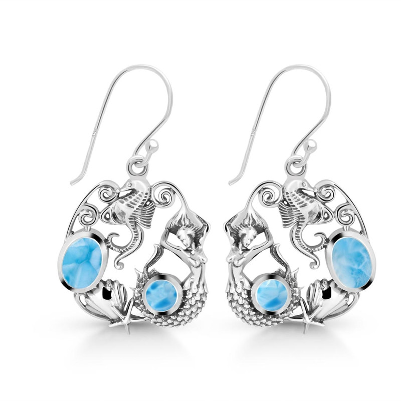 Larimar Mermaid & Sea Horse & Star Fish & Shell Earring LAR-RUE-66.