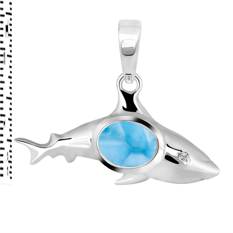 Larimar & White Topaz Shark Pendant LAR-RUP-13.