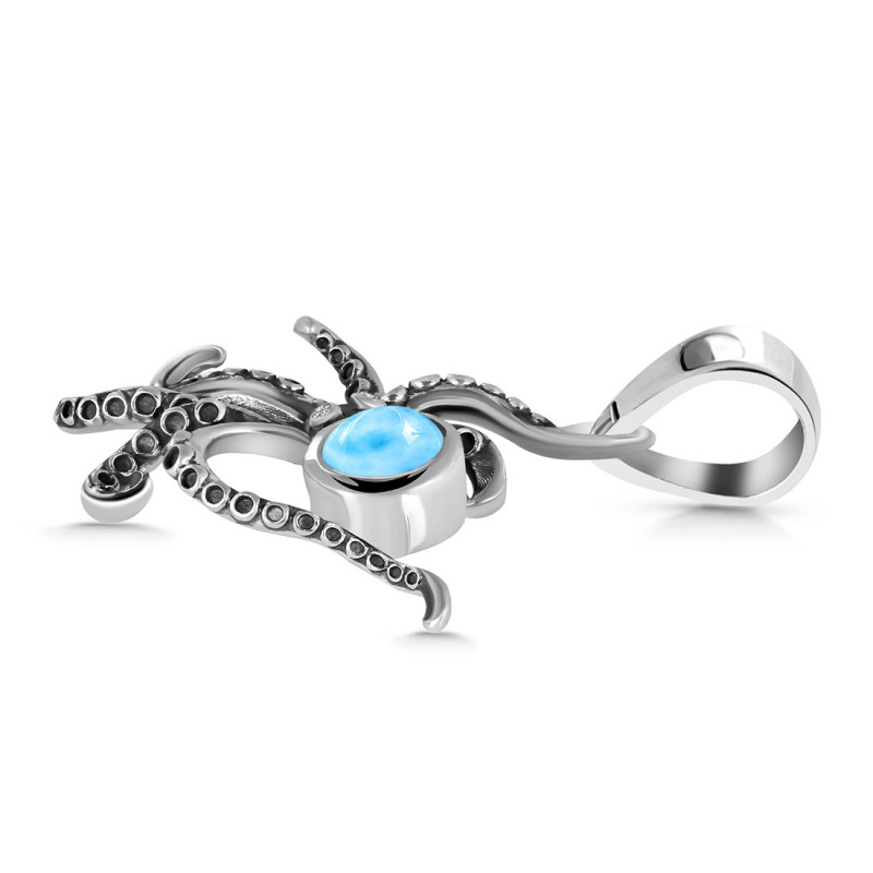 Larimar & White Topaz Octopus Pendant