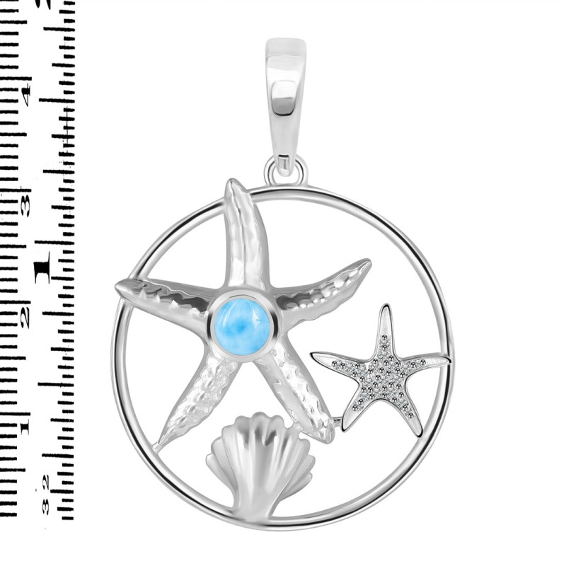 Larimar & White Topaz Star Fish & Shell Pendant LAR-RUP-16.
