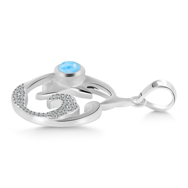 Larimar & White Topaz Dolphin & Waves Pendant