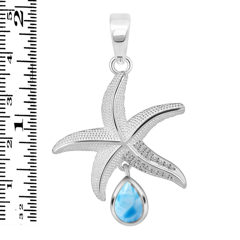 Larimar & White Topaz Star Fish Pendant LAR-RUP-31.