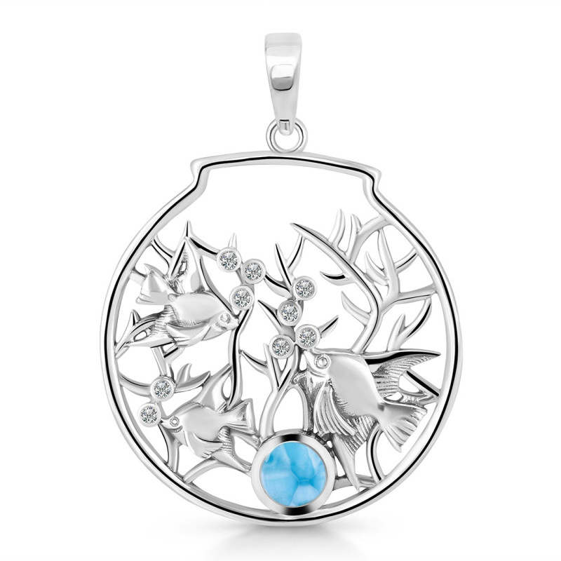Larimar & White Topaz Fish Pendant LAR-RUP-62.