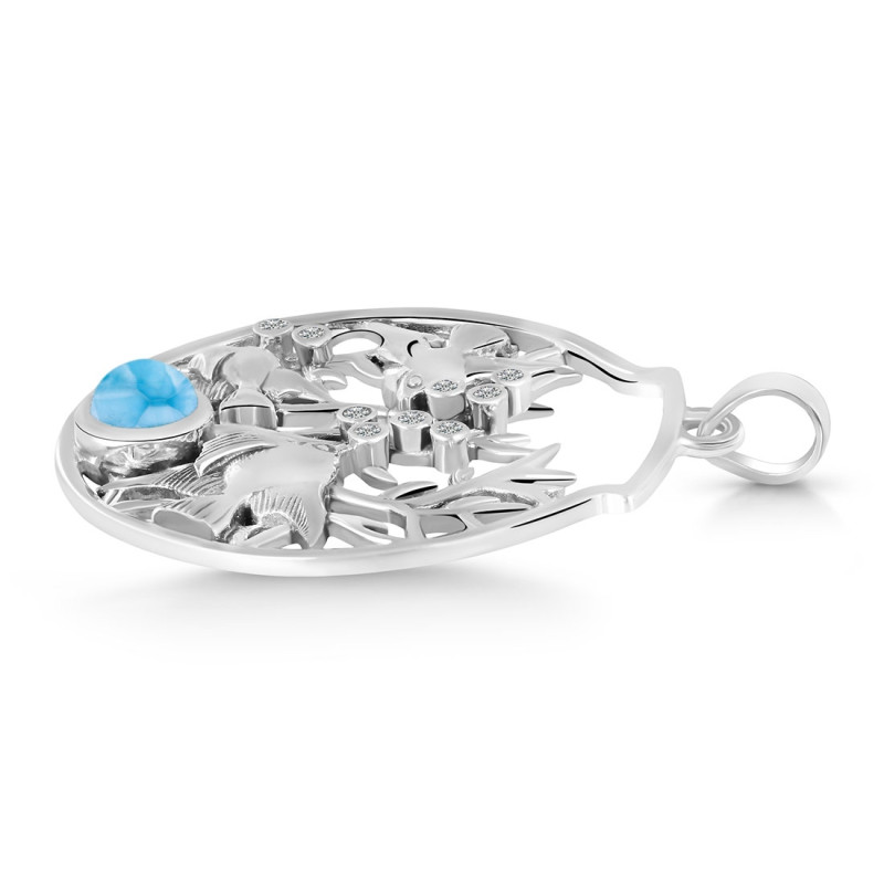Larimar & White Topaz Fish Pendant