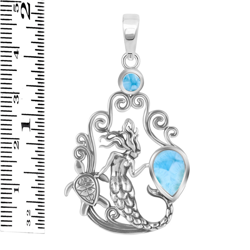 Larimar Mermaid & Turtle Pendant LAR-RUP-67.
