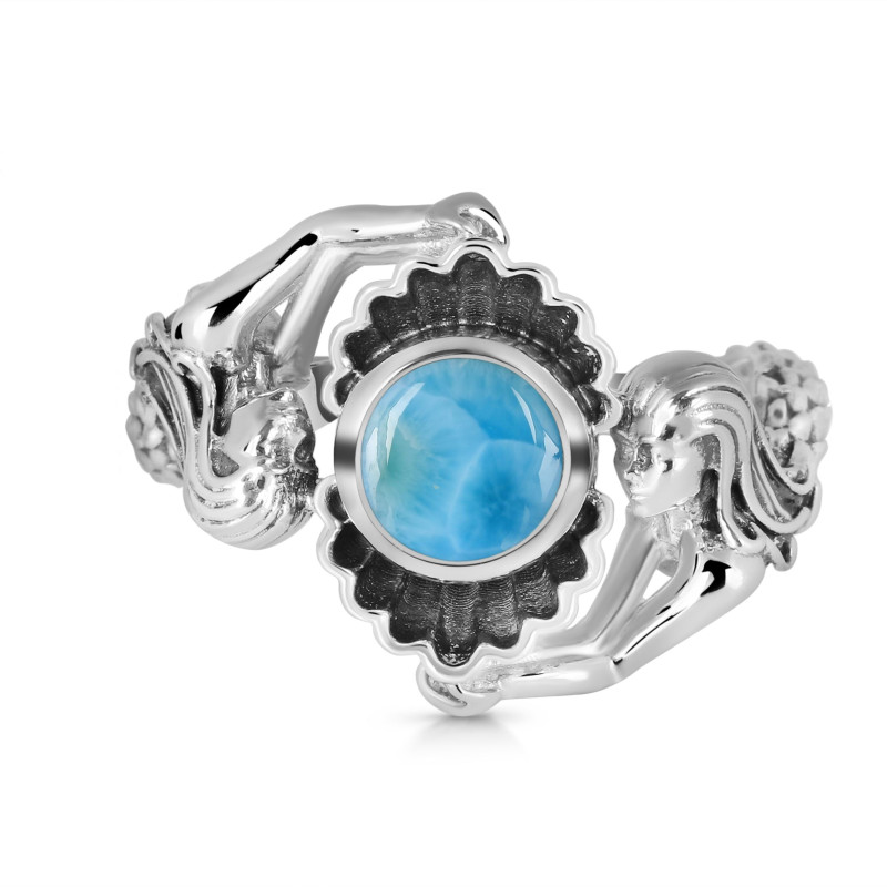 Larimar Mermaid & Oyster Ring LAR-RUR-14.