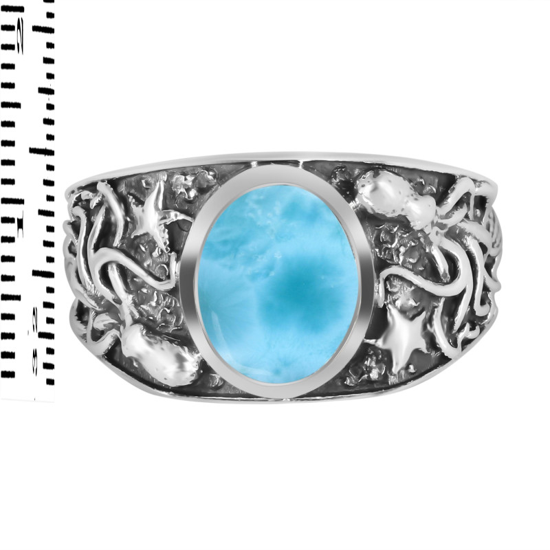 Larimar Octopus & Star Fish & Shell Ring  LAR-RUR-19.