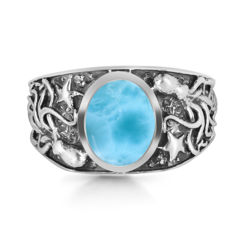 Larimar Octopus & Star Fish & Shell Ring  LAR-RUR-19.