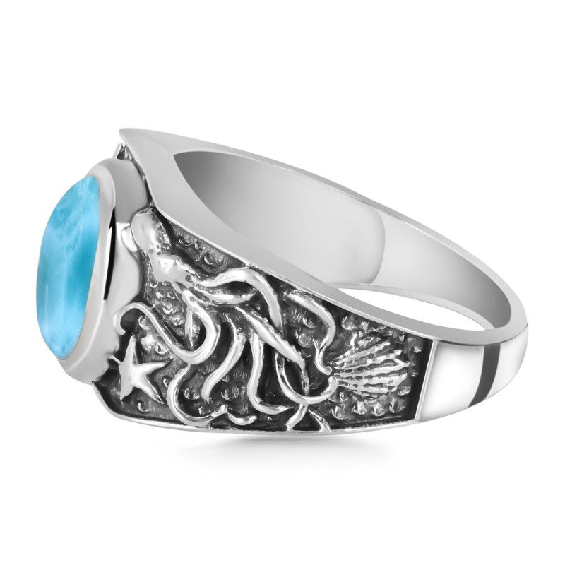 Larimar Octopus & Star Fish & Shell Ring