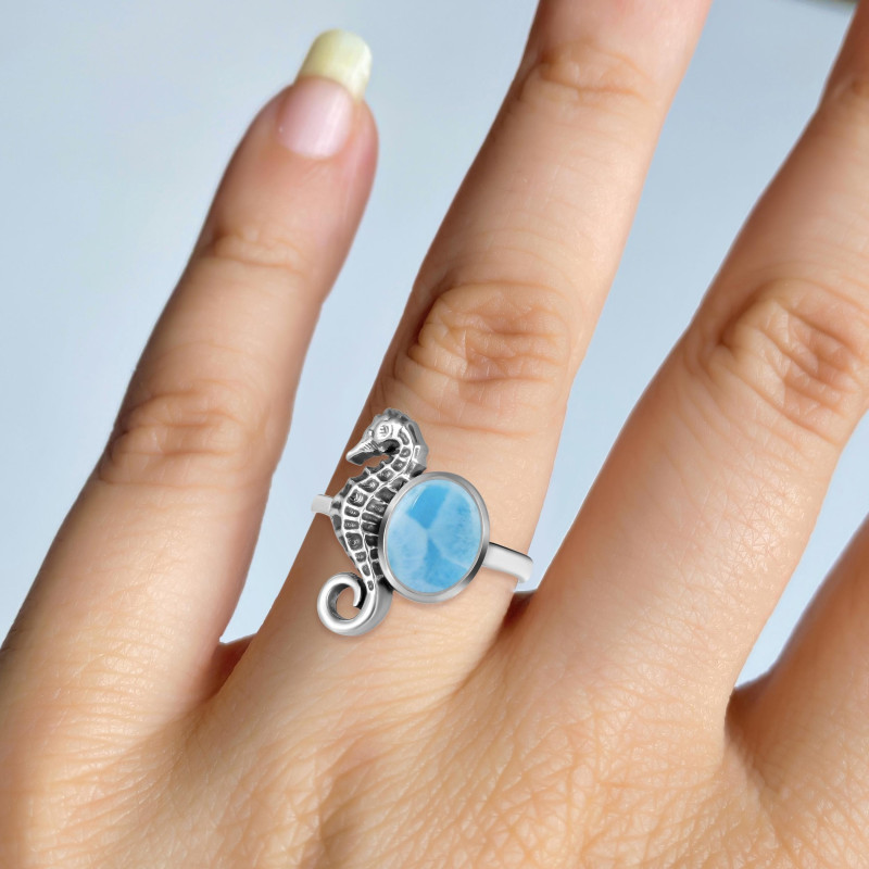 Larimar Sea Horse Ring LAR-RUR-40.